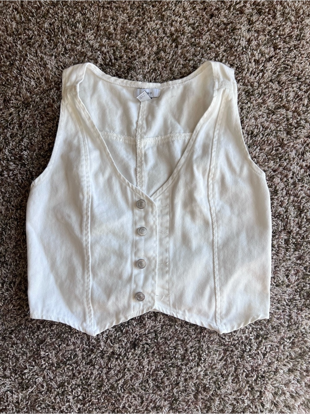 Forever 21 White Button-Front V-Neck Denim Vest